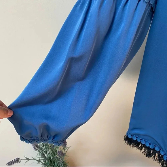 Tory Burch Silk Lace Tassel Tunic Blue Peasant Style Boho Blouse Size 4 - Picture 7 of 16